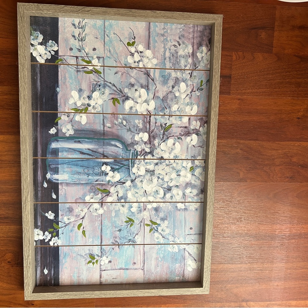 Floral Wall Art with Blue Vase